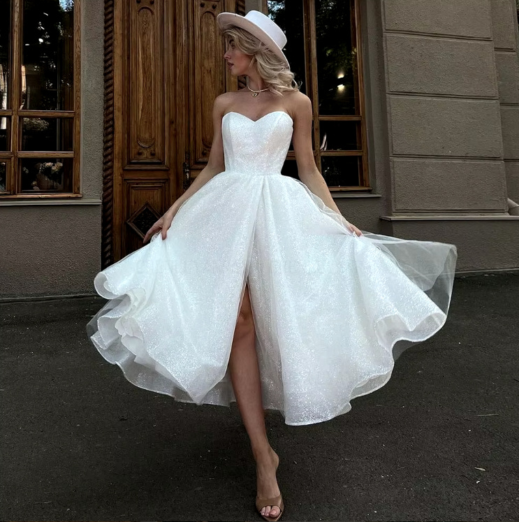 Schulterfreies Glitzer Brautkleid Eileen&nbsp;Wadenlang