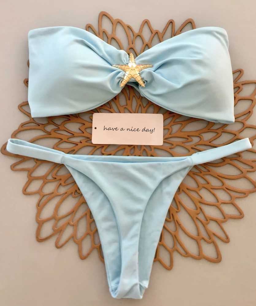 Sexy Badeau Bikini mit Hohe Taille und Seestern&nbsp;Hellblau