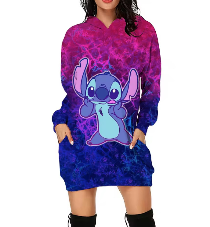 Stich Print Damen Long Hoodie Dala&nbsp;Lila