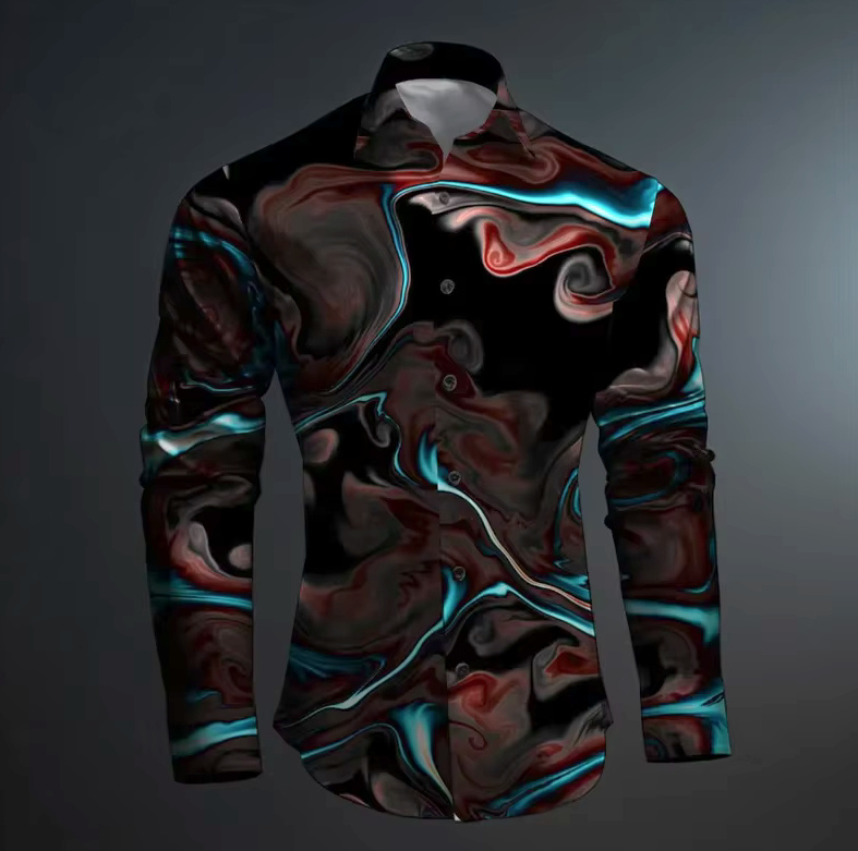 Vintage Print Langarm Herren Hemd Aaron&nbsp;Elegant