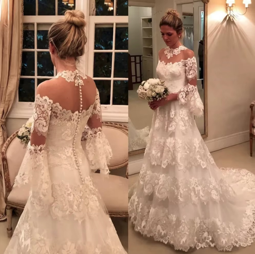 Vintage Style Langarm Brautkleid Elvira mit Tattoo Spitze und&nbsp;Schleppe