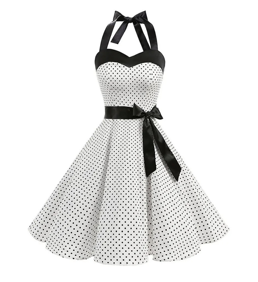 Neckholderträger Rockabilly Standesamtkleid Knielang in Schwarz&nbsp;Weiß