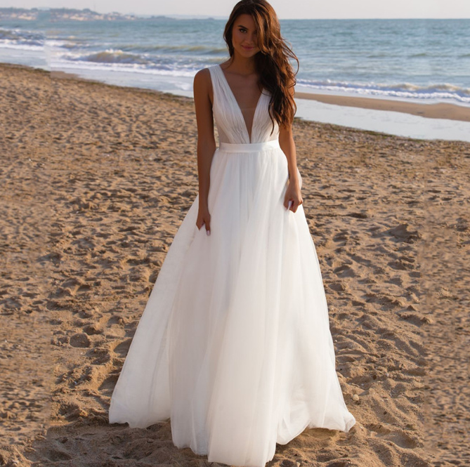 A-Linie V Ausschnitt Beach Brautkleid Fenna&nbsp;Bodenlang