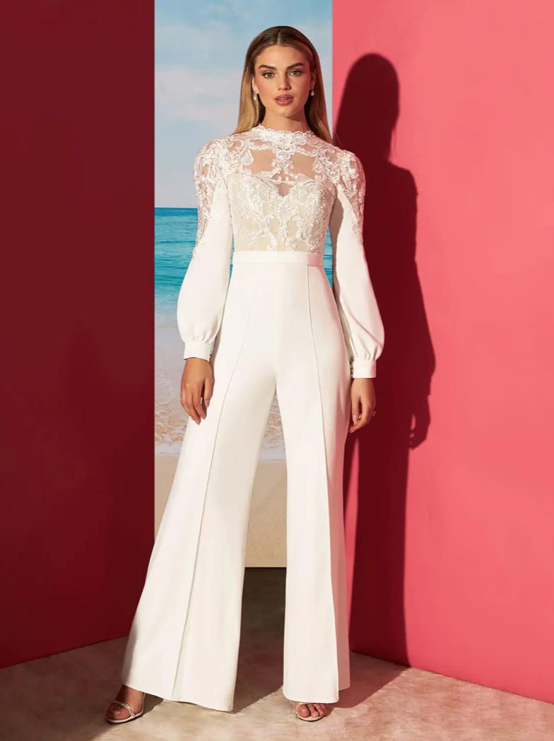 Langarm Braut Overall Jumpsuit Ida mit Spitze&nbsp;Festlich