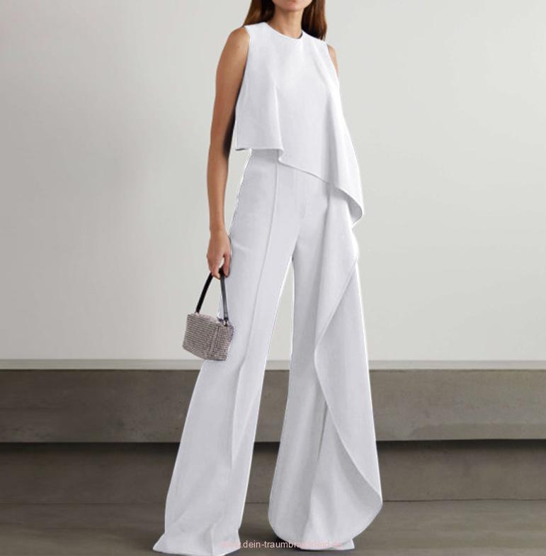 Braut Overall Einteiler Asymmetrisch für den Standesamt Ärmellos in&nbsp;Weiß