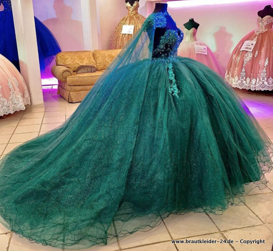 Tüll Brautkleid Quinceanear Kleid Hochzeitskleid in Grün mit&nbsp;Stola
