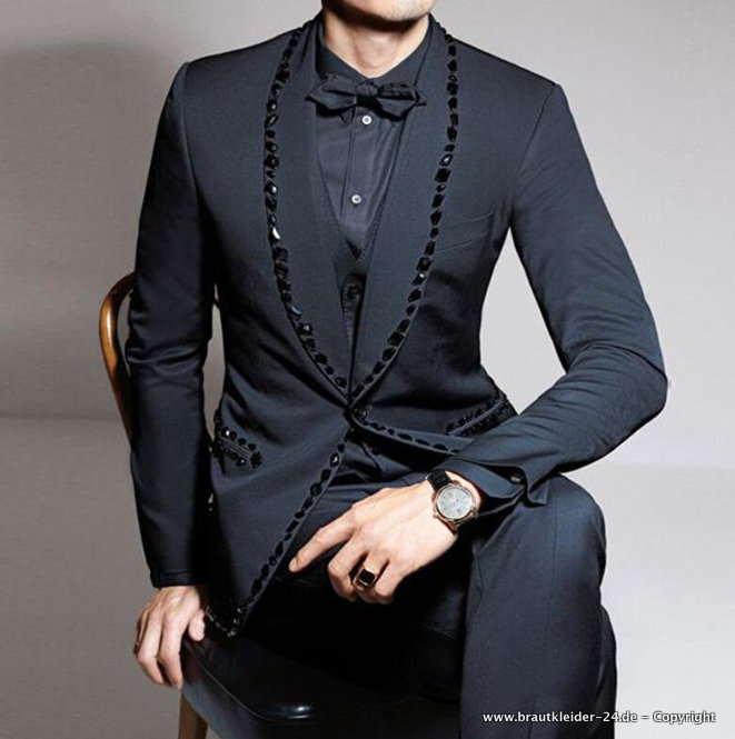 3 Teiliges Herren Anzug in Schwarz mit&nbsp;Applikationen