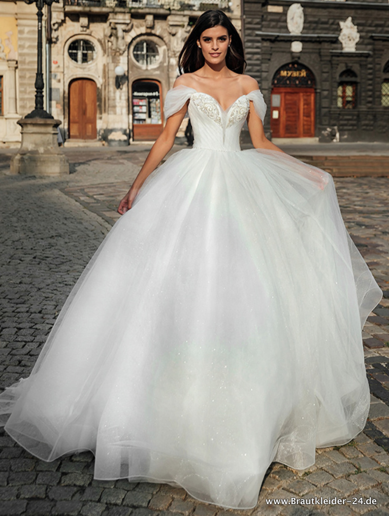 A Linie Tüll Brautkleid Nelenia mit Perlen&nbsp;Dekolette