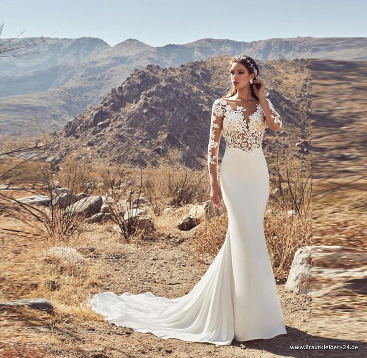 Langarm Meerjungfrau Brautkleid Nuna Mit Sexy Rücken Ausschnitt und&nbsp;Schleppe
