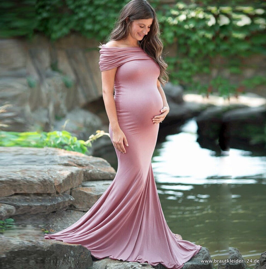 Schulterfreies Meerjungfrau Brautkleid für Schwangere in&nbsp;Flieder