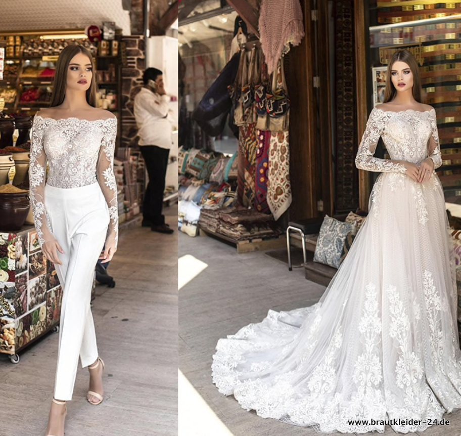 Langarm Overall Jumpsuit Einteiler für die Braut mit Abnehmbarem&nbsp;Rock