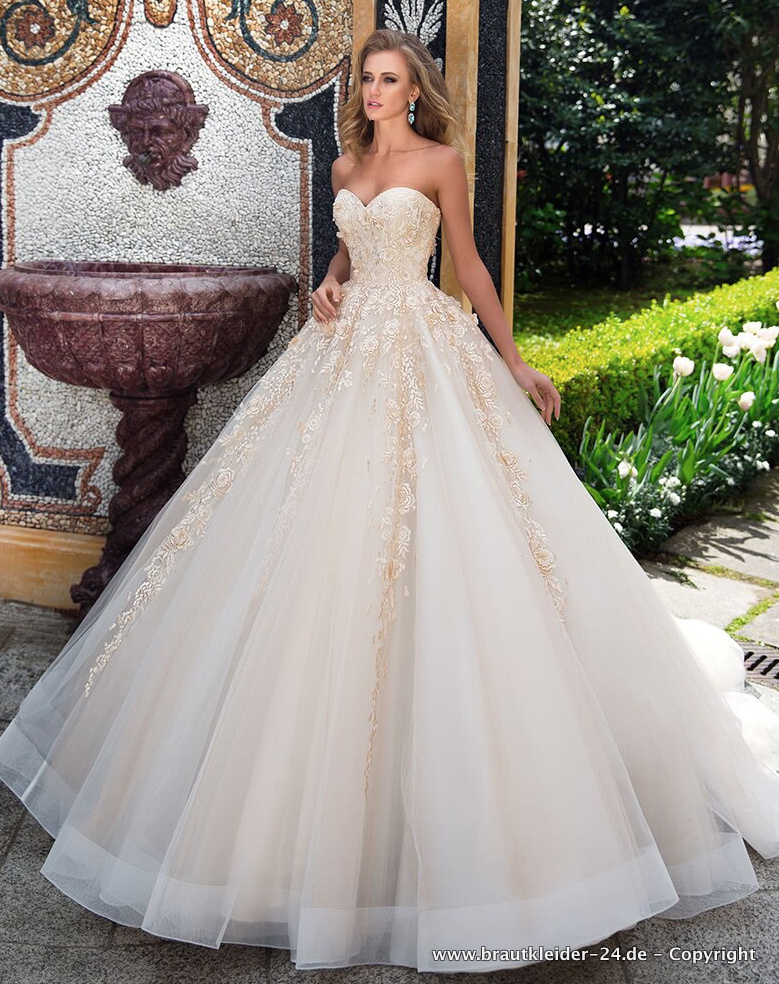 Bustie Brautkleid Osane mit Blumenspitze&nbsp;Bodenlang