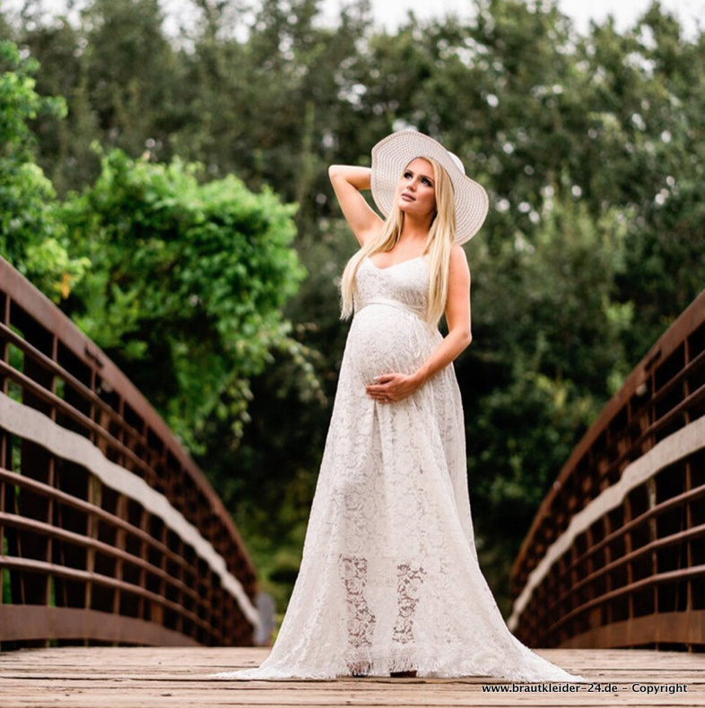 Spaghettiträger Brautkleid Bodenlang für&nbsp;Schwangere