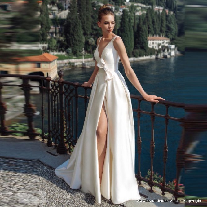 A Linie V Ausschnitt Brautkleid Ostara&nbsp;Bodenlang