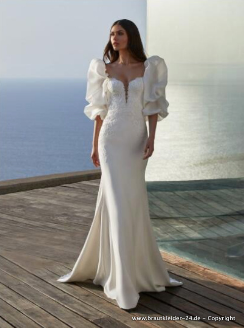 Meerjungfrau Brautkleid mit Herz Ausschnitt und&nbsp;Puffärmel