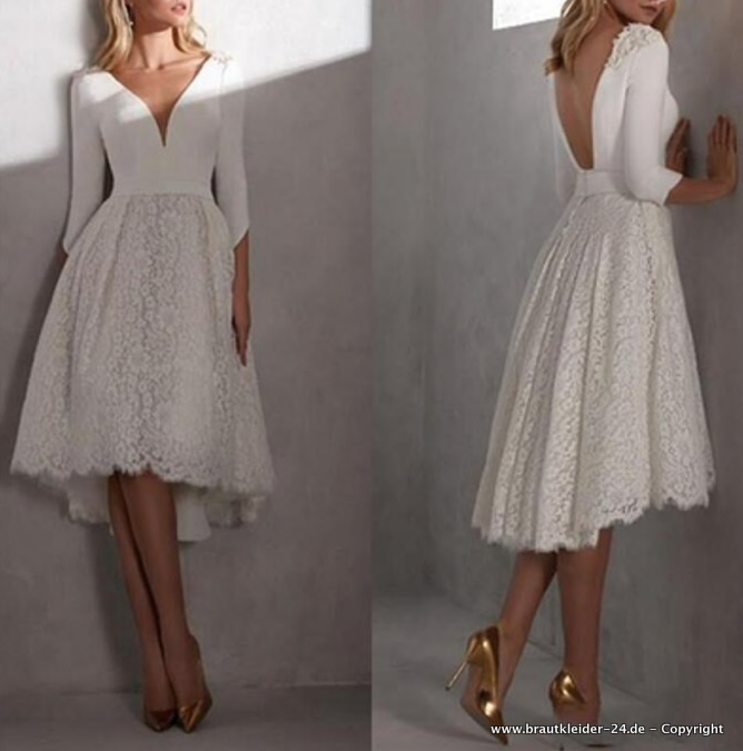 Kurzes A Linie Brautkleid Oralee mit Ärmel und Sexy Rücken&nbsp;Ausschnitt