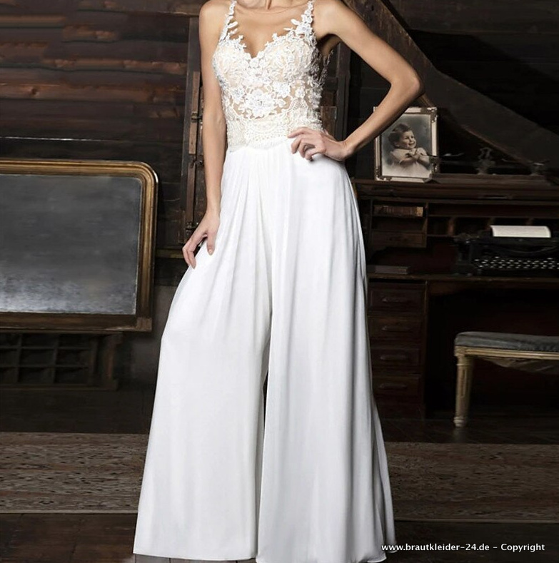 A Linie Braut Overall Jumpsuit Einteiler Lang mit&nbsp;Blumenspitze