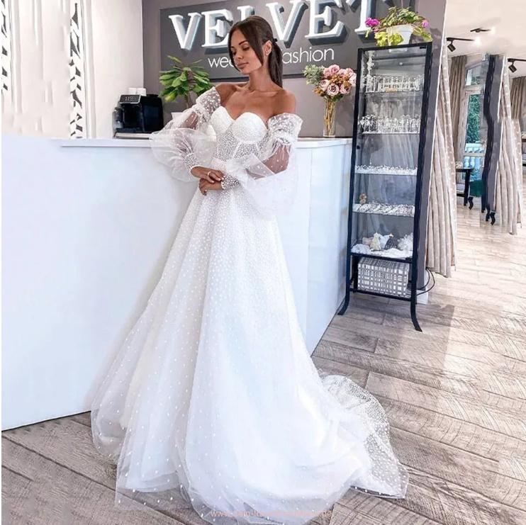 A Linie Brautkleid Lynne Schulterfrei Tüll Ärmel Abnehmbar&nbsp;Bodenlang