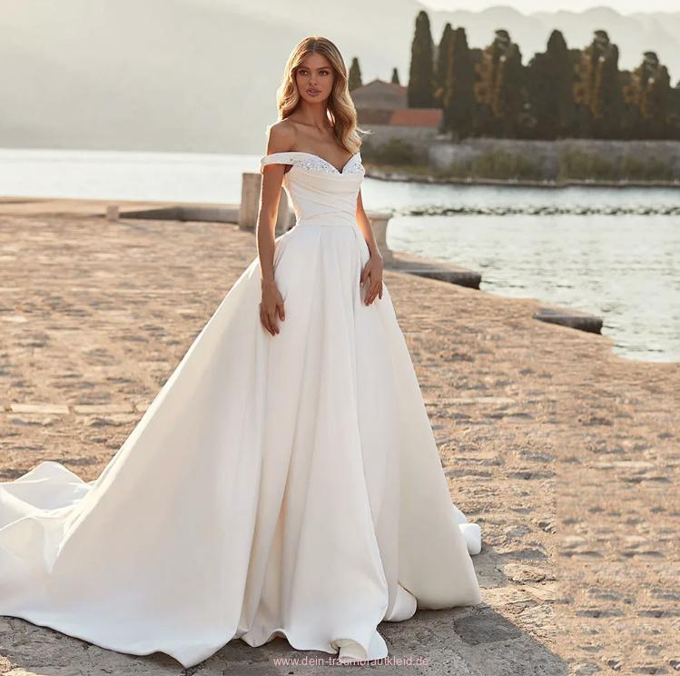 Schulterfreies Satin Brautkleid Leja mit&nbsp;Schleppe