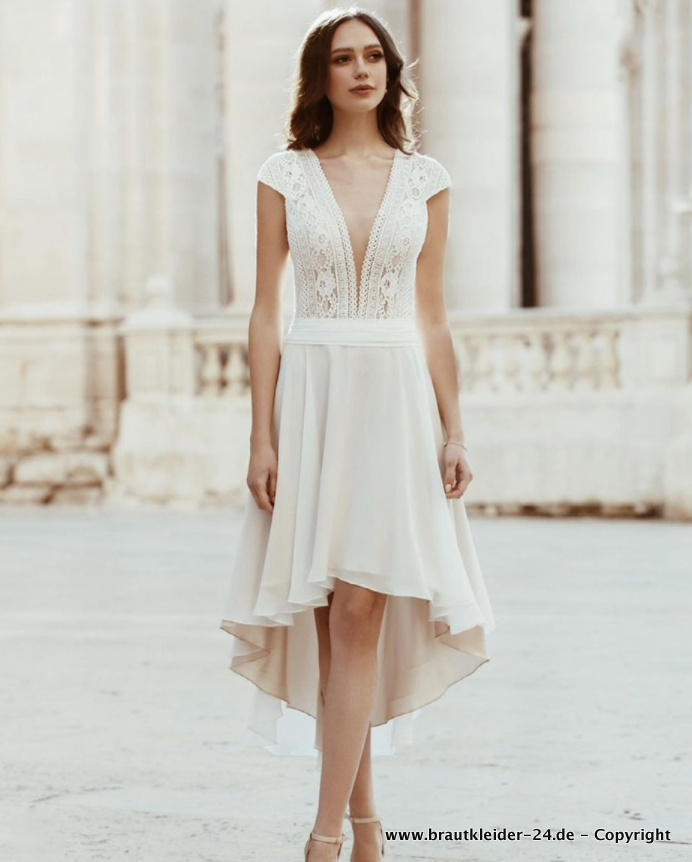 Kurzarm Brautkleid Palila Vorne Kurz Hinten&nbsp;Lang