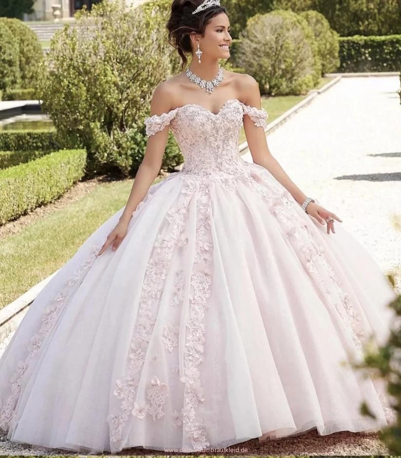 Ball Linie Prinzessin Brautkleid Schulterfrei in Zartrosa mit&nbsp;Stickereien
