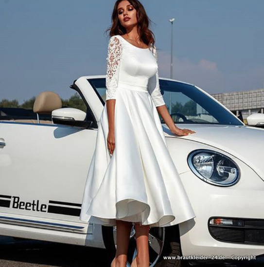 Langarm Satin Brautkleid Philomena&nbsp;Wadenlang