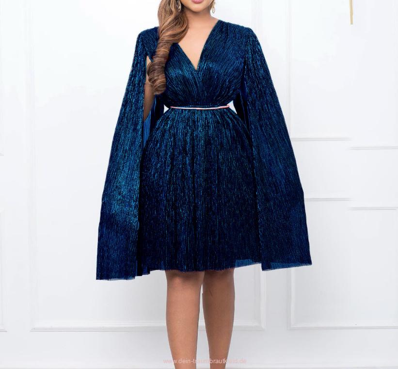 A Linie Glitzer Kleid Laurina Elegant für Hochzeitsgäste in Dunkelblau&nbsp;Knielang