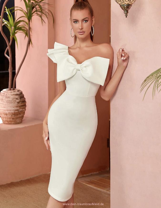 One Shoulder Midi Standesamtkleid Marissa mit Schleife in&nbsp;Weiß