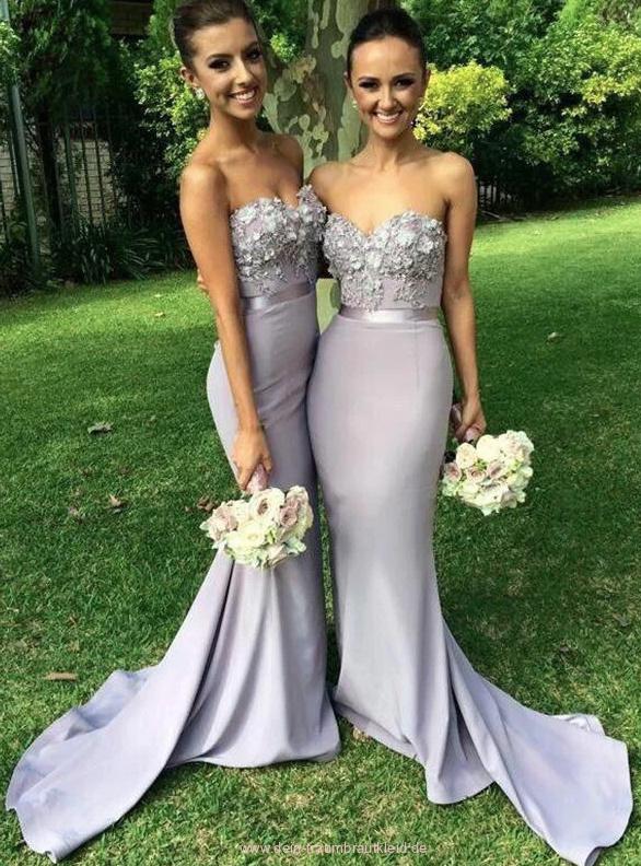 Bustie Fit and Flare Brautjungfernkleid Maleen Bodenlang in Flieder mit&nbsp;Blumenspitze