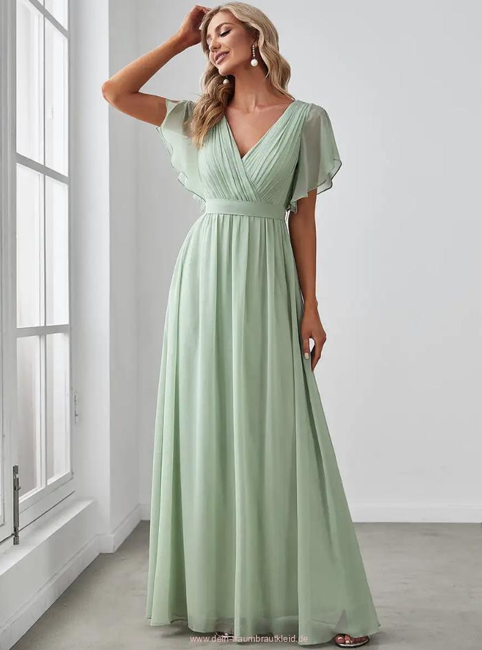 A Linie Chiffon Kleid Elegant für Hochzeitsgäste Maureen in Hellgrün&nbsp;Lang