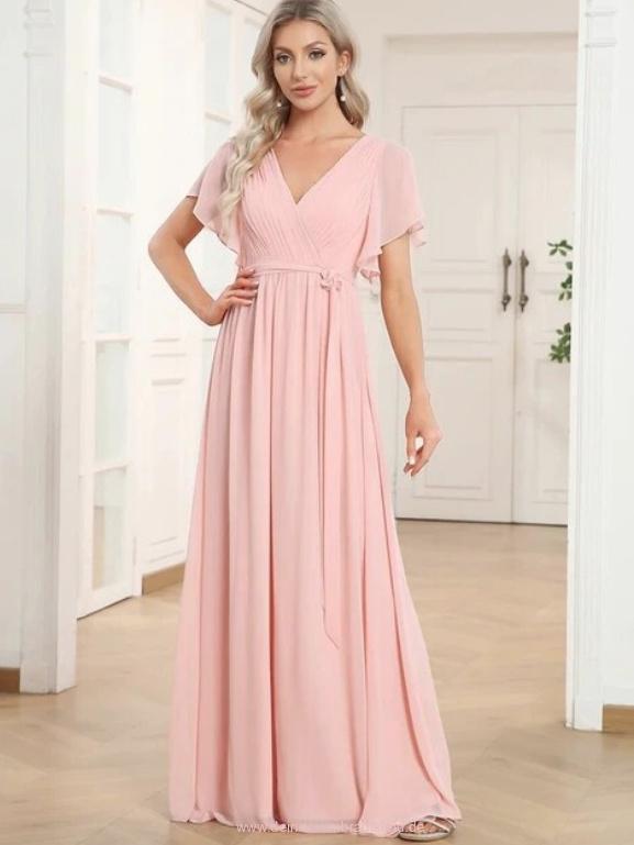 A Linie Chiffon Kleid Elegant für Hochzeitsgäste Maureen in Rosa&nbsp;Lang