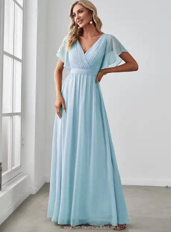 A Linie Chiffon Kleid Elegant für Hochzeitsgäste Maureen in Hellblau&nbsp;Lang