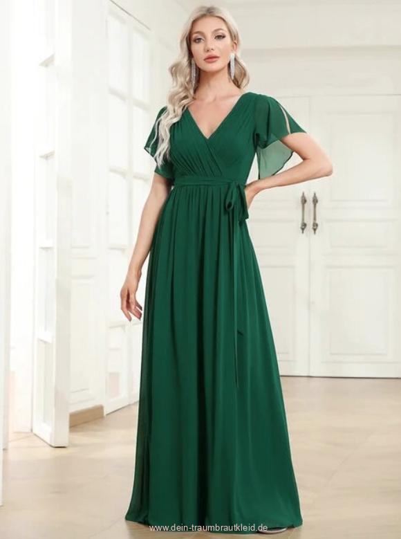 A Linie Chiffon Kleid Elegant für Hochzeitsgäste Maureen in Dunkelgrün&nbsp;Lang