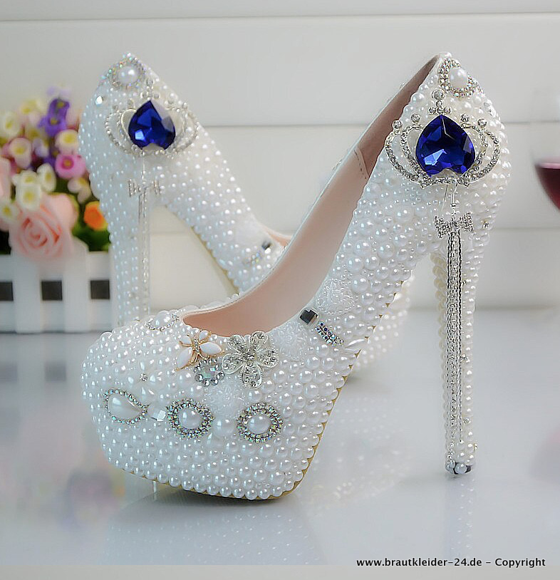 Perlen Brautschuhe Abendschuhe Rowena mit&nbsp;Herz
