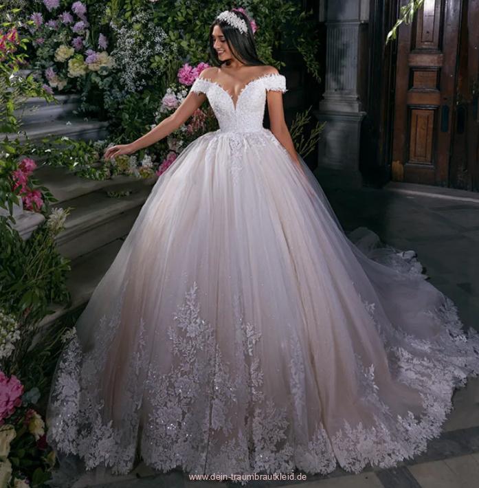 Schulterfreies Prinzessin Ball Linie Brautkleid Mireille mit Spitze und&nbsp;Perlen