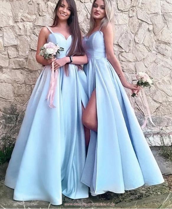 A Linie Spaghettiträger Brautjungfernkleid Bodenlang Merit in&nbsp;Hellblau
