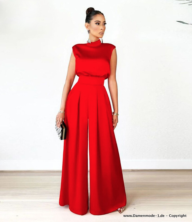 Eleganter Satin Jumpsuit Einteiler Lang in Rot&nbsp;festlich