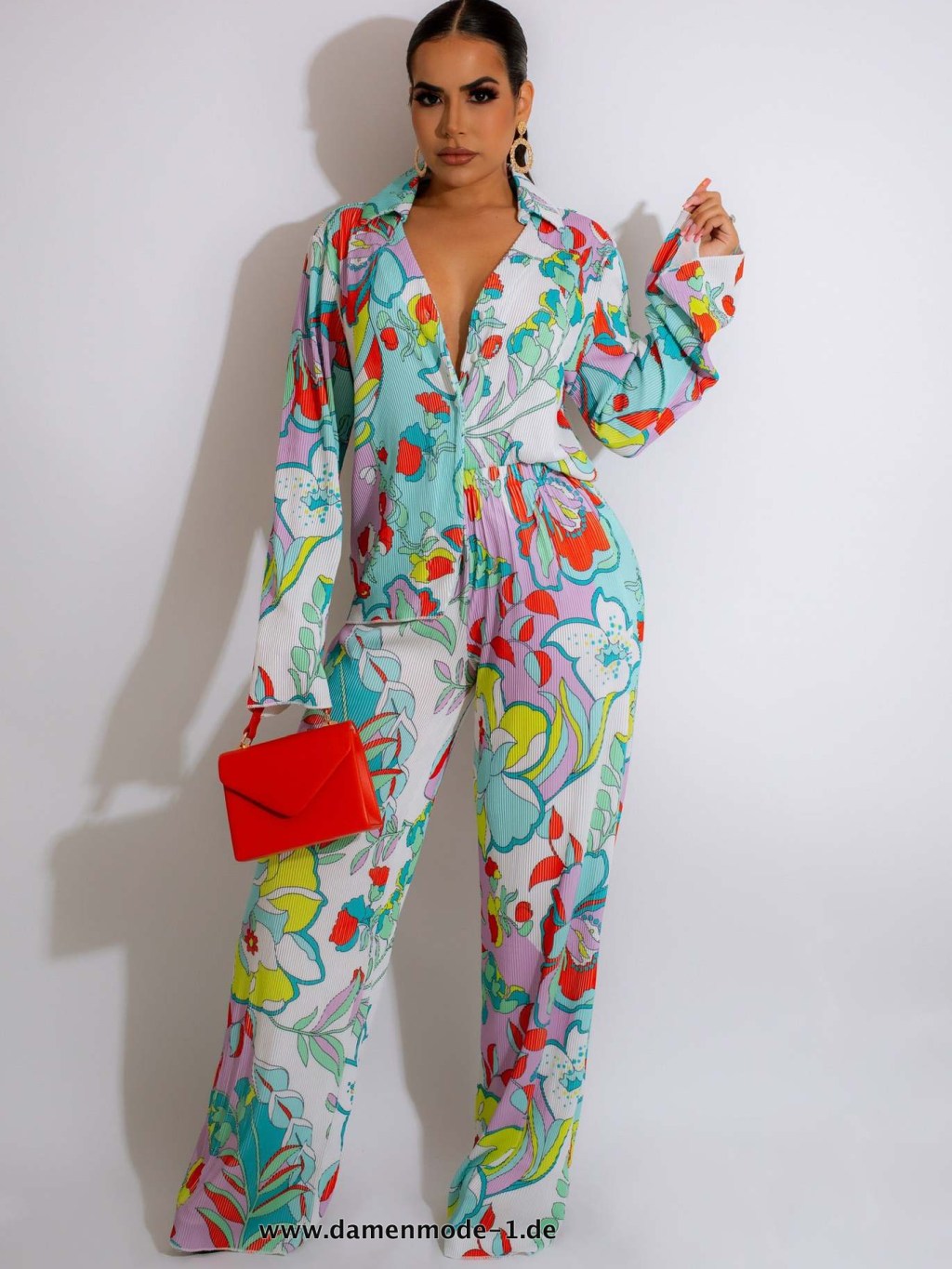 Blumendruck Damen Set Shirt Top und Hose in&nbsp;Hellblau