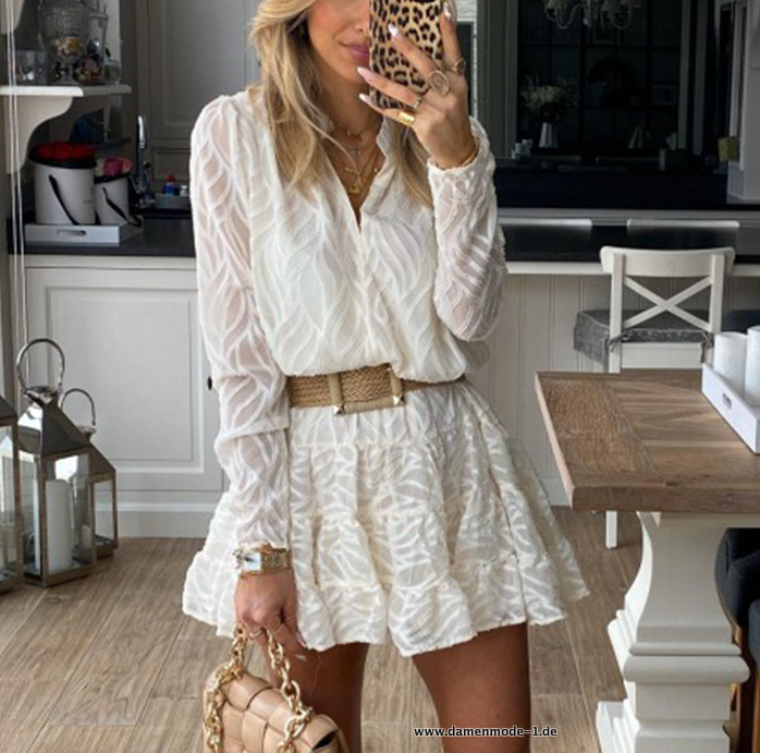 V-Ausschnitt Kleid Elegant aus Spitze in&nbsp;weiß