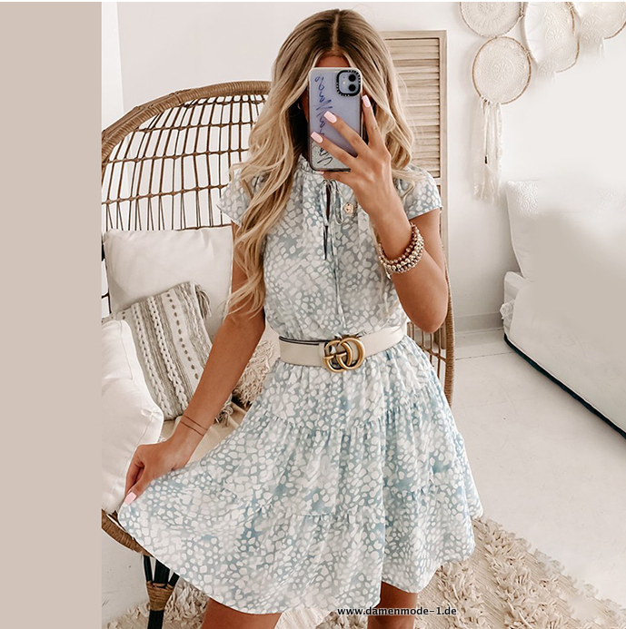 Kurzarm V-Ausschnitt Mini&nbsp;Sommerkleid