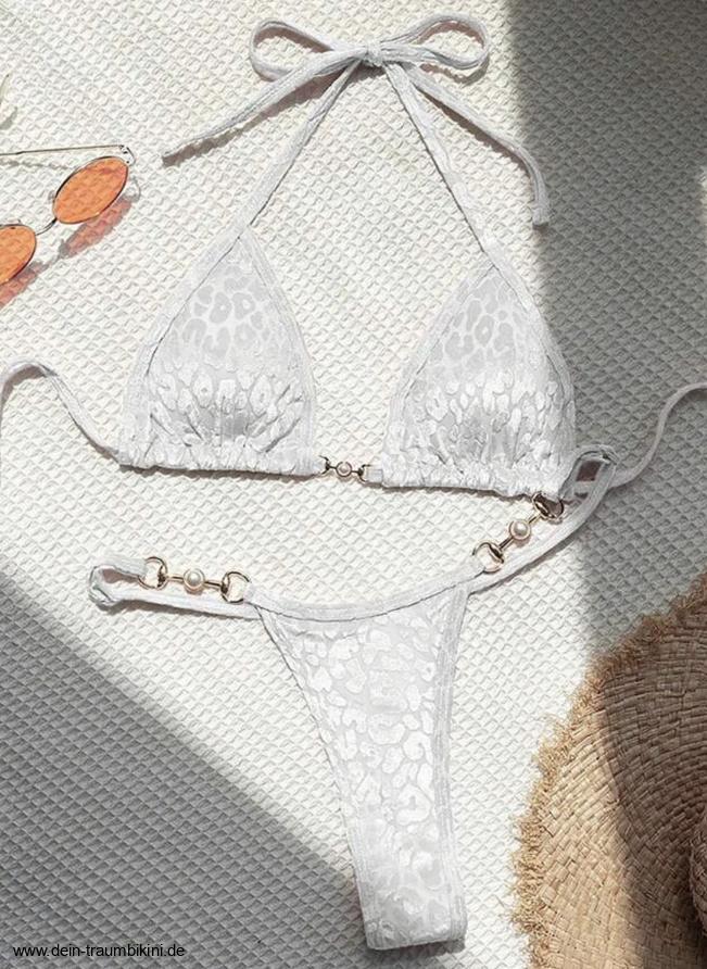 Samt Leopard Print Micro Halterneck Bikini&nbsp;Weiß