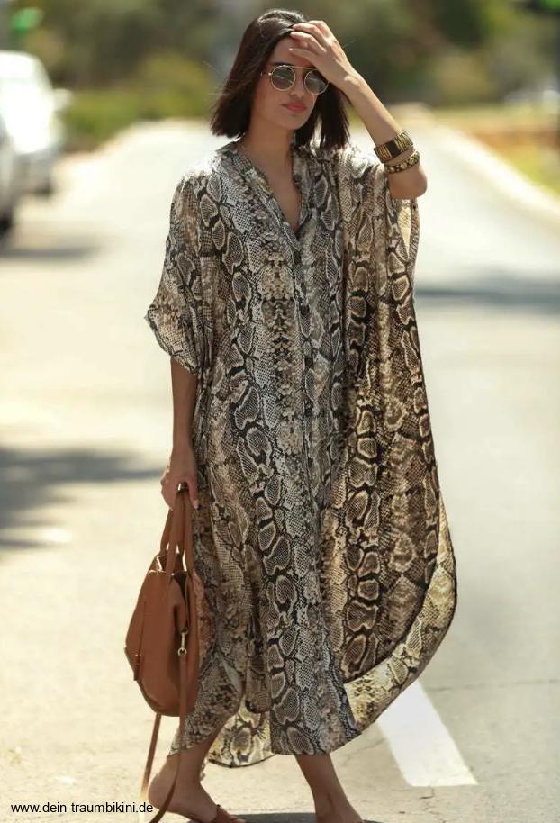 Beach Cover Up Kurzarm Sneack Print Strandkleid Zanina&nbsp;Lang
