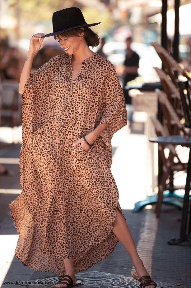 Beach Cover Up Kurzarm Leo Print Strandkleid Zanina&nbsp;Lang