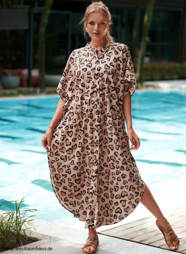 Beach Cover Up Kurzarm Strandkleid Zanina Lang mit&nbsp;Herzchen