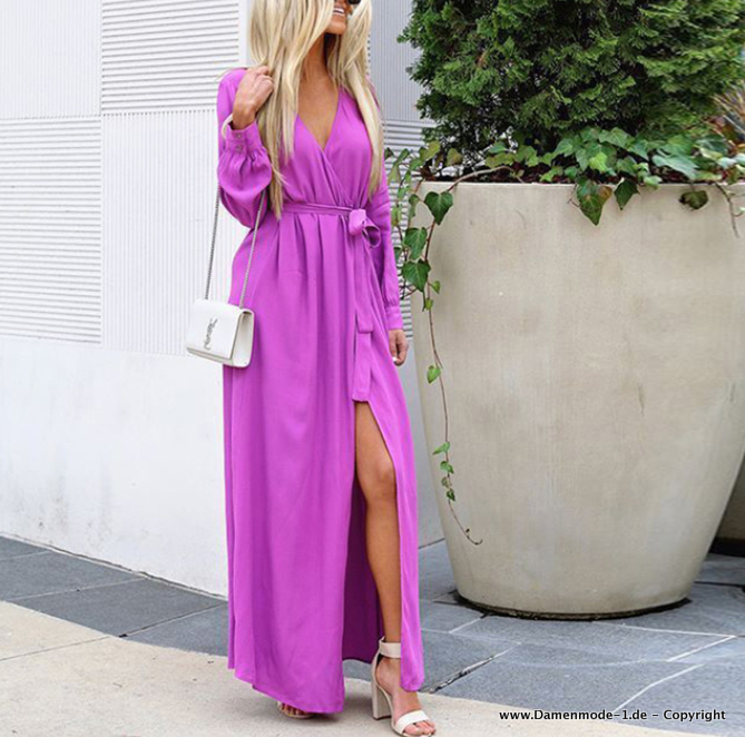 Langarm V Ausschnitt Wickelkleid in&nbsp;Pink