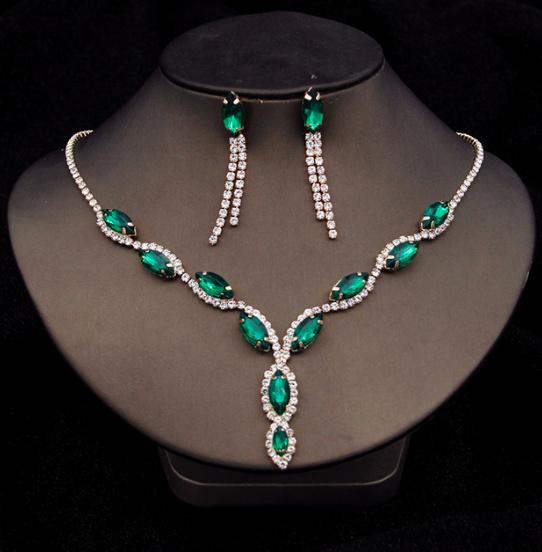 Brautschmuck Set Hellen Halskette mit Ohrringe im Set&nbsp;Grün