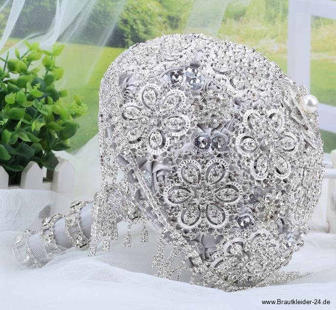 Luxus Diamanten Strass Hochzeit Bouquet Brautstrauß in&nbsp;Silber
