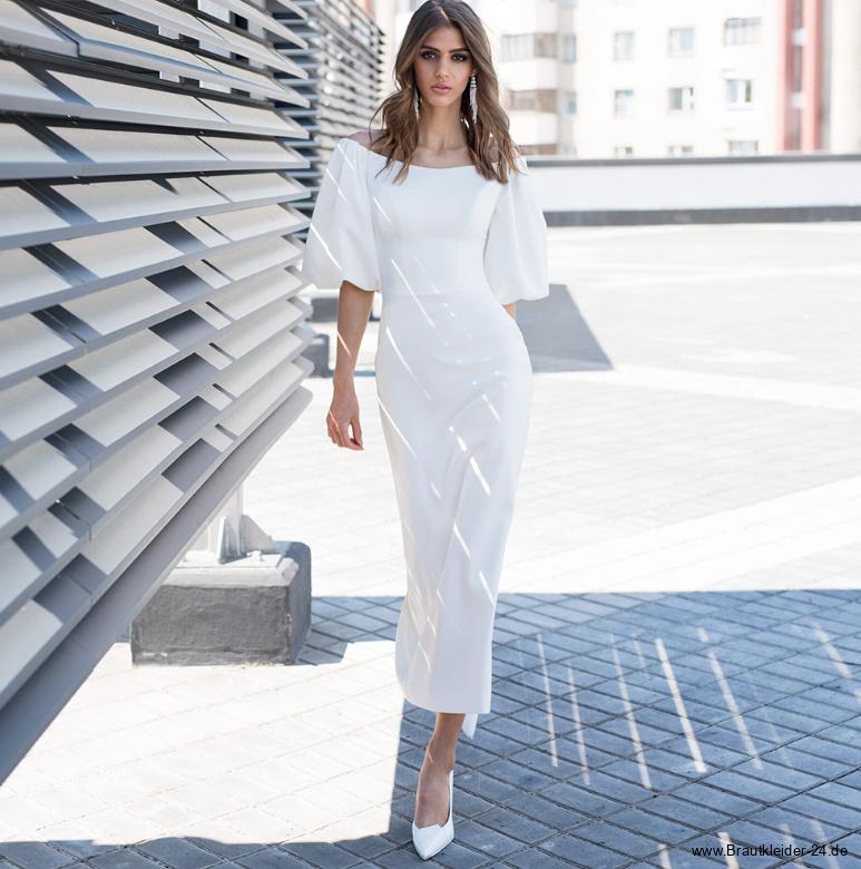 I Linie Kurzarm Brautkleid Helgrit&nbsp;Wadenlang