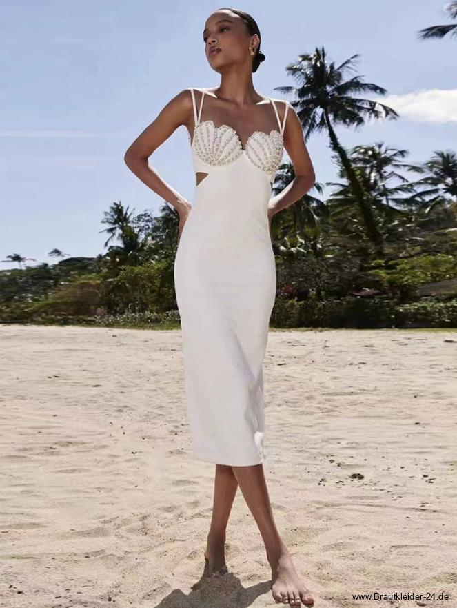 Spaghettiträger Bleistift Kleid Standesamtkleid Haunani für die Braut mit&nbsp;Perlen