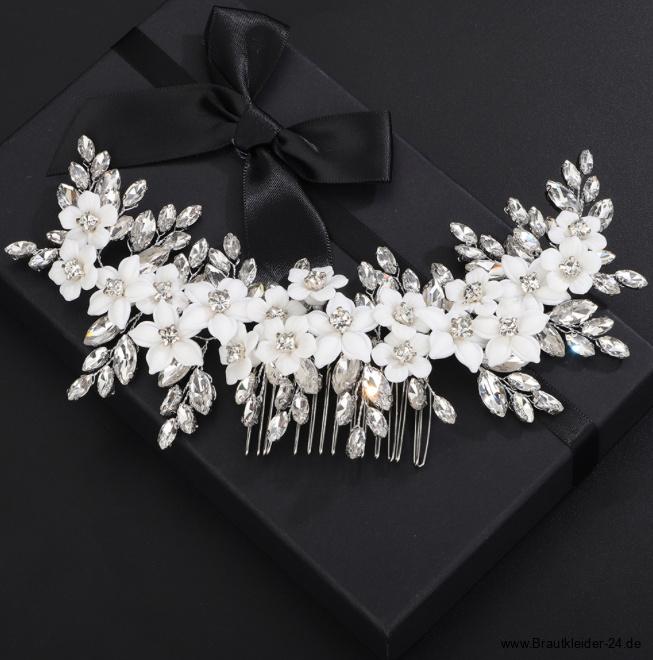 Braut Haarkamm Helia mit Keramik&nbsp;Blumen